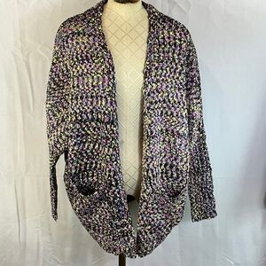 Hayden Oversized Multicolor Knit Yarn Open-Front Cardigan with Pockets Size M/L